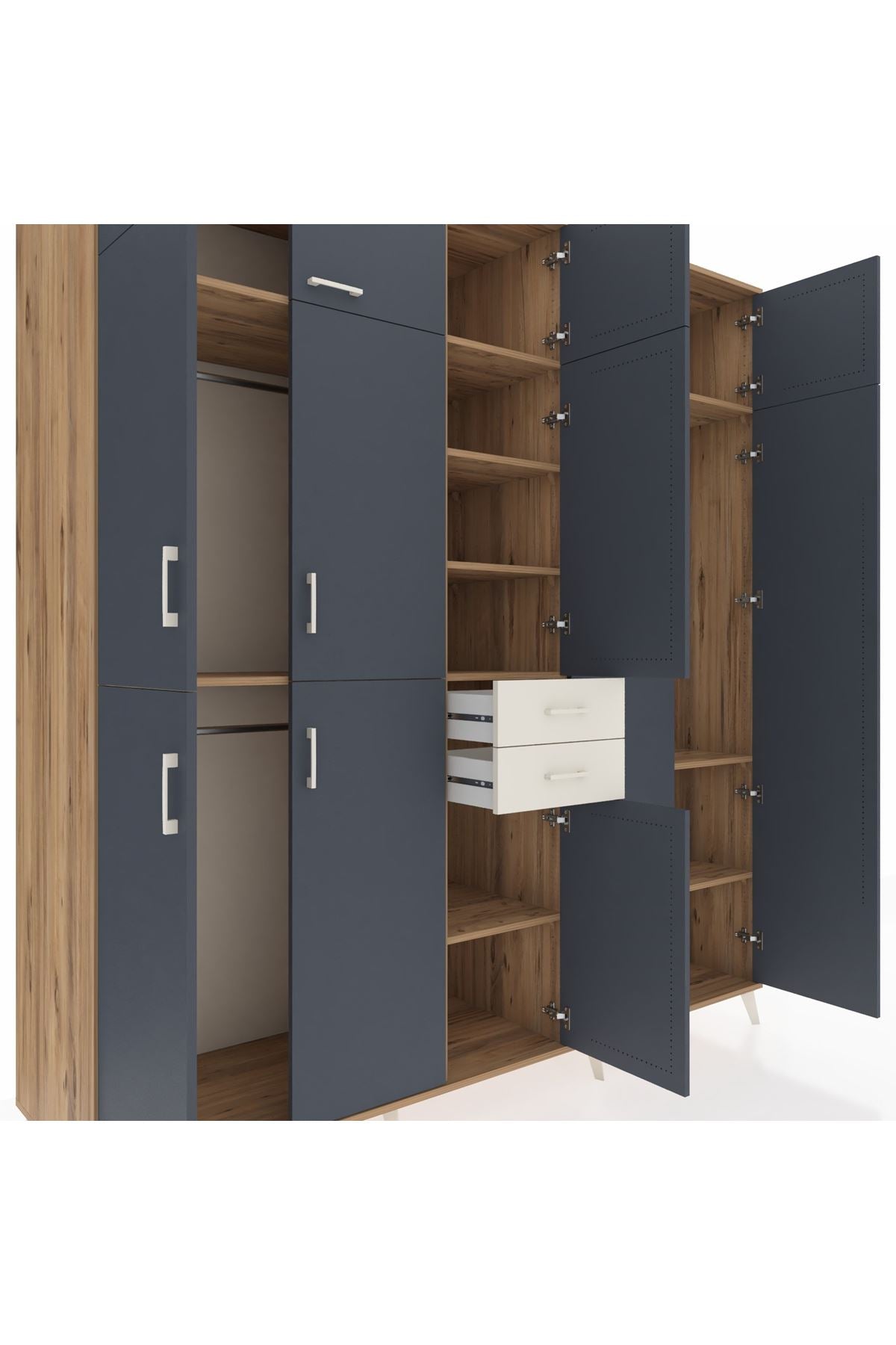 Kronos Dolap 10 Raflı 2 Çekmeceli 3 Askılı 220x59x243 Çam-Antrasit/Aytaşı