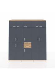 Kronos Dolap 10 Raflı 2 Çekmeceli 3 Askılı 220x59x243 Çam-Antrasit/Çam