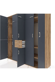 Kronos Dolap 10 Raflı 2 Çekmeceli 3 Askılı 220x59x243 Çam-Antrasit/Çam