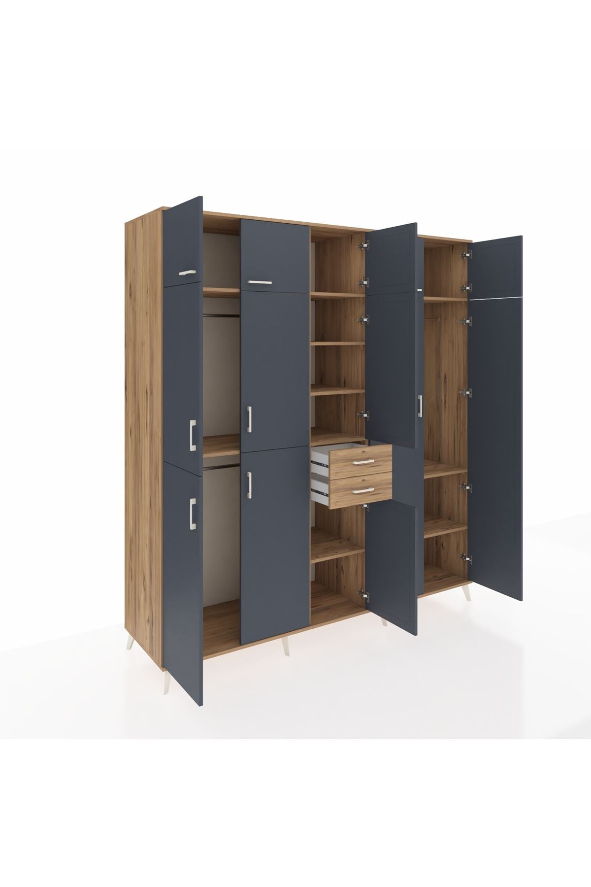 Kronos Dolap 10 Raflı 2 Çekmeceli 3 Askılı 220x59x243 Çam-Antrasit/Çam