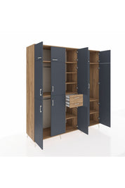 Kronos Dolap 10 Raflı 2 Çekmeceli 3 Askılı 220x59x243 Çam-Antrasit/Çam