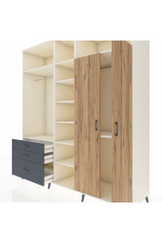 Kronos Dolap 10 Raflı 3 Çekmeceli 2 Askılı 220x59x243 Aytaşı-Çam/Antrasit