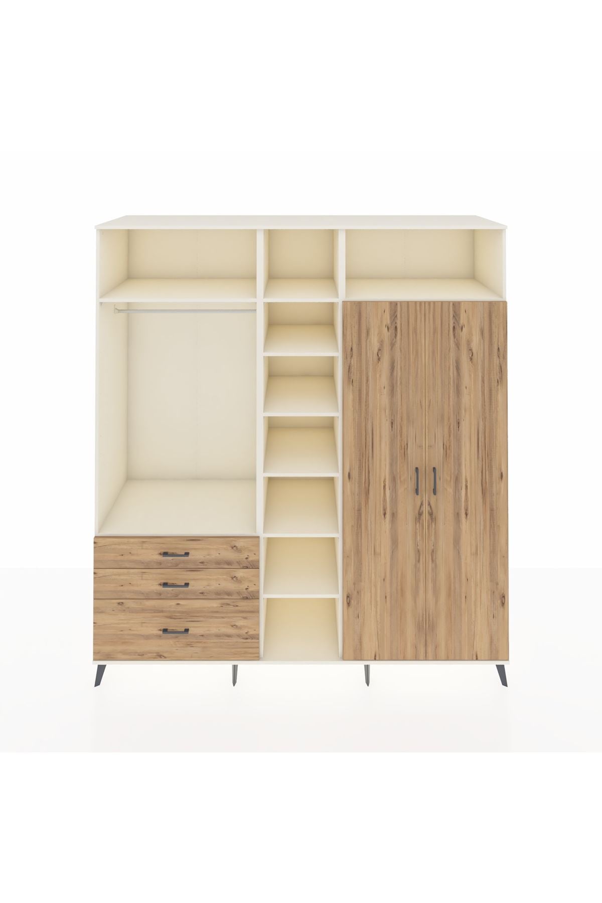 Kronos Dolap 10 Raflı 3 Çekmeceli 2 Askılı 220x59x243 Aytaşı-Çam/Çam