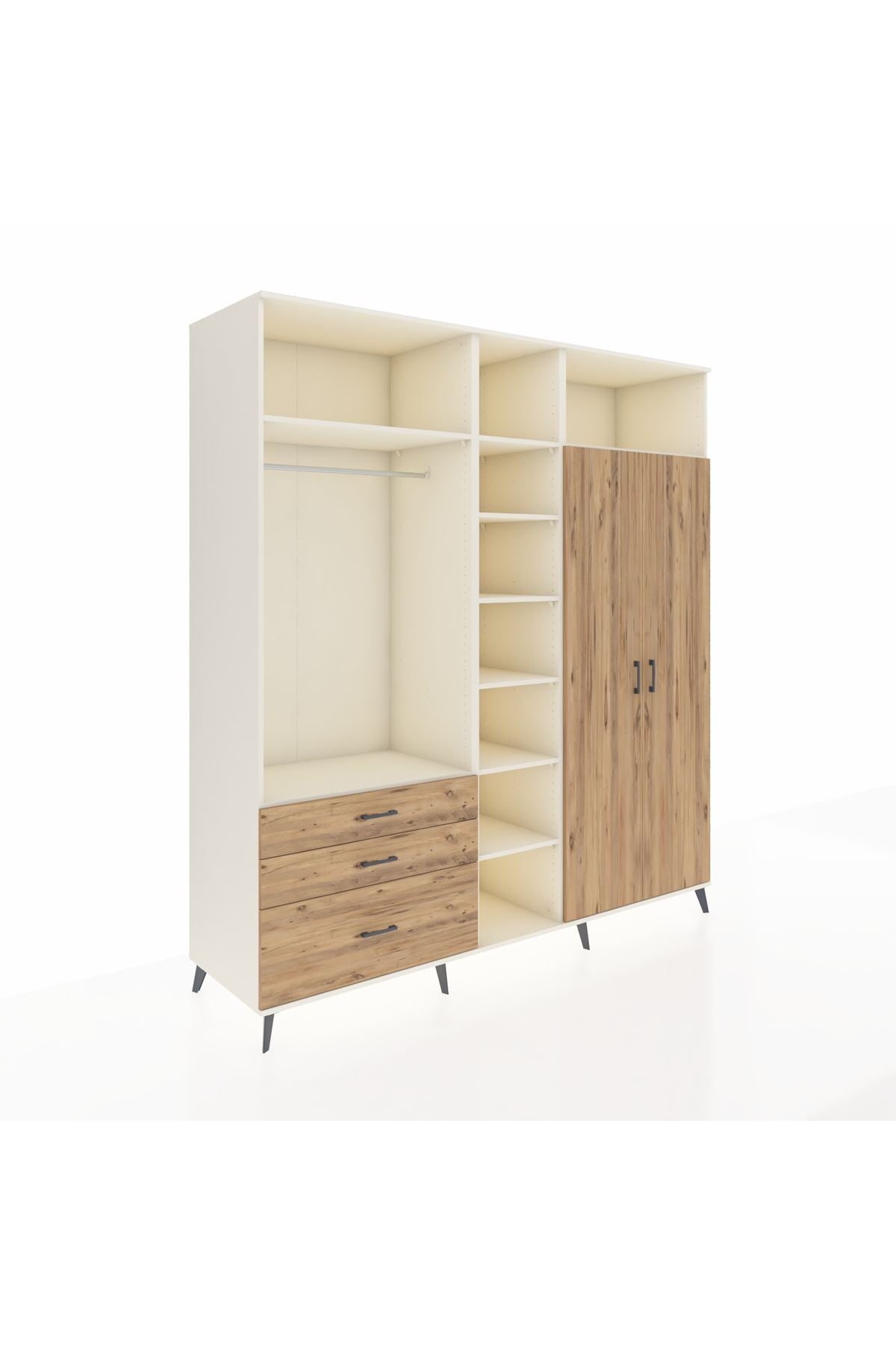 Kronos Dolap 10 Raflı 3 Çekmeceli 2 Askılı 220x59x243 Aytaşı-Çam/Çam