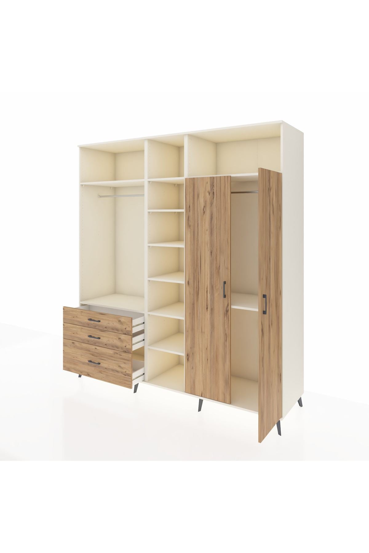 Kronos Dolap 10 Raflı 3 Çekmeceli 2 Askılı 220x59x243 Aytaşı-Çam/Çam