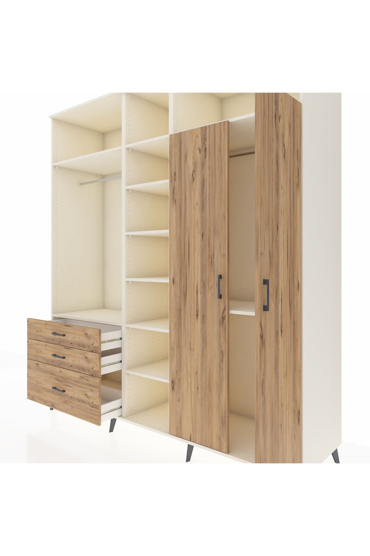 Kronos Dolap 10 Raflı 3 Çekmeceli 2 Askılı 220x59x243 Aytaşı-Çam/Çam