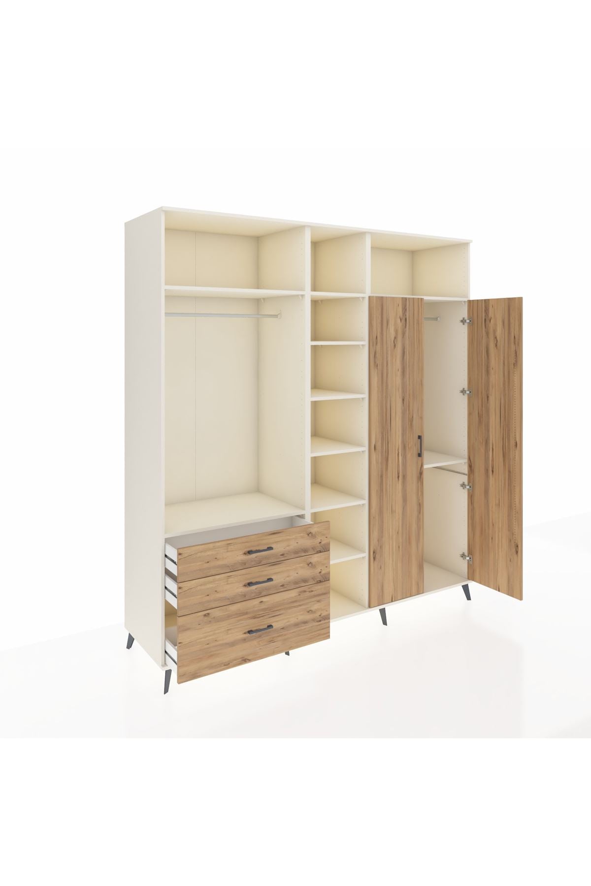 Kronos Dolap 10 Raflı 3 Çekmeceli 2 Askılı 220x59x243 Aytaşı-Çam/Çam