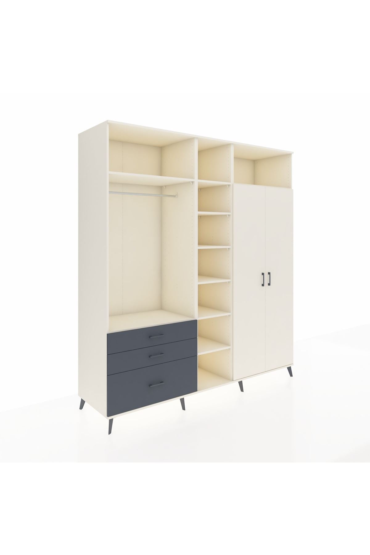 Kronos Dolap 10 Raflı 3 Çekmeceli 2 Askılı 220x59x243 Aytaşı-Aytaşı/Antrasit