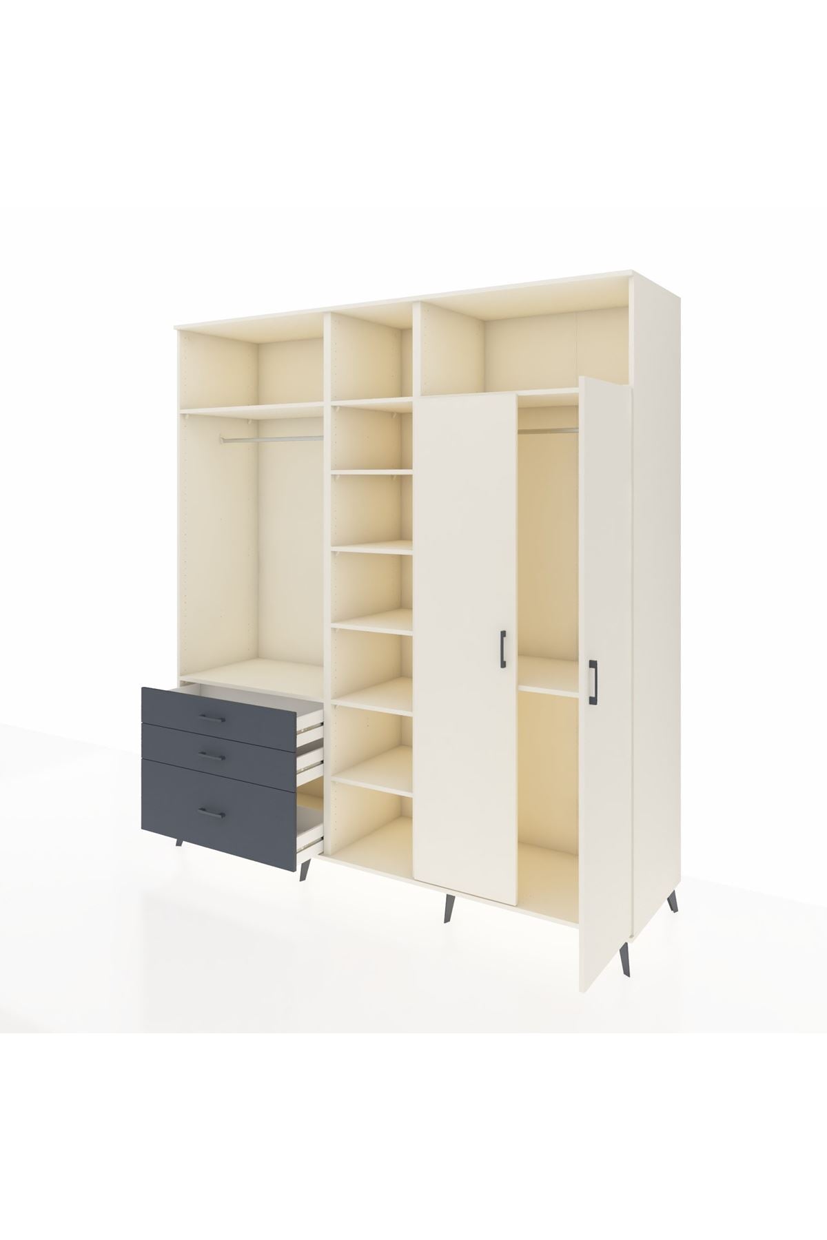 Kronos Dolap 10 Raflı 3 Çekmeceli 2 Askılı 220x59x243 Aytaşı-Aytaşı/Antrasit