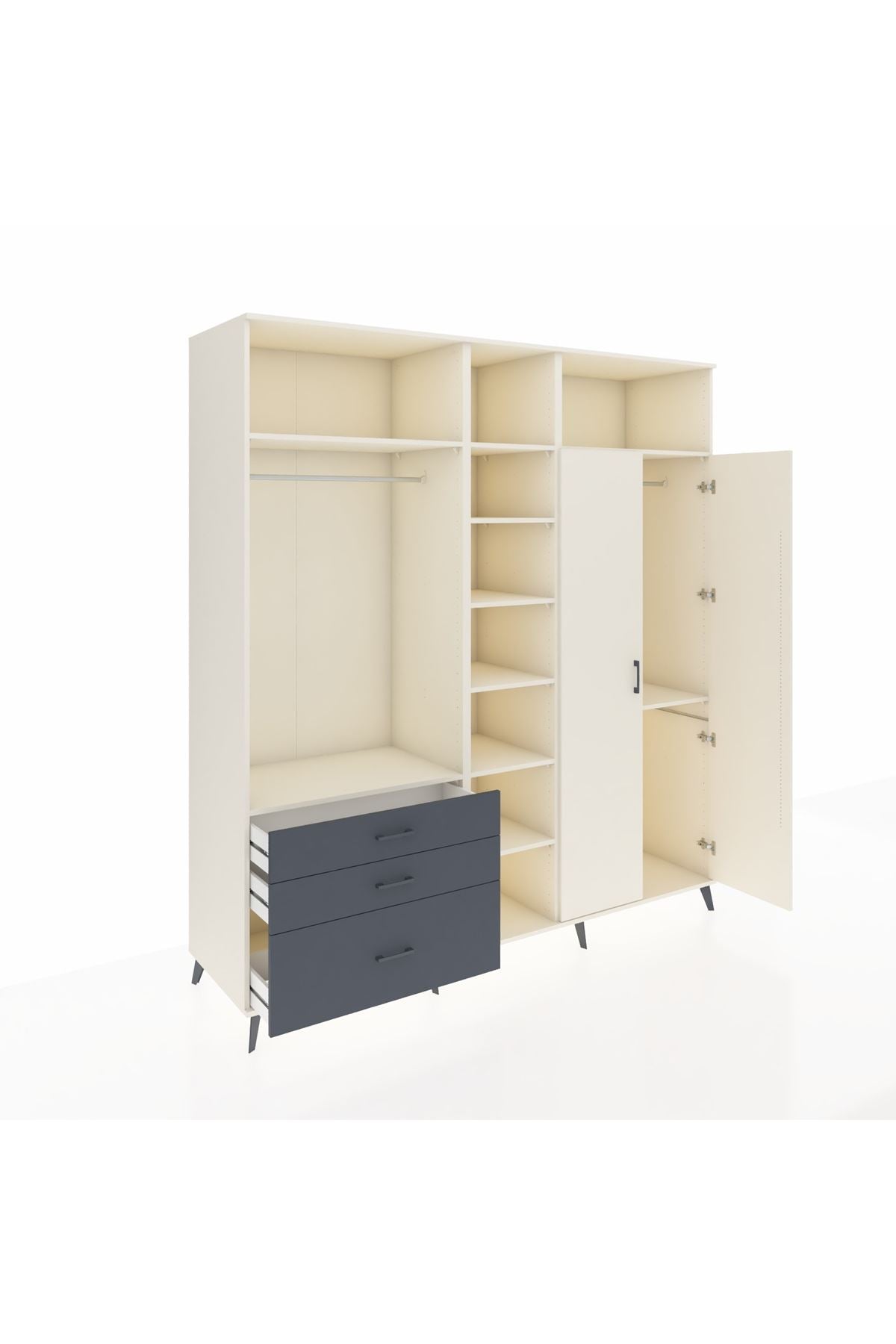 Kronos Dolap 10 Raflı 3 Çekmeceli 2 Askılı 220x59x243 Aytaşı-Aytaşı/Antrasit