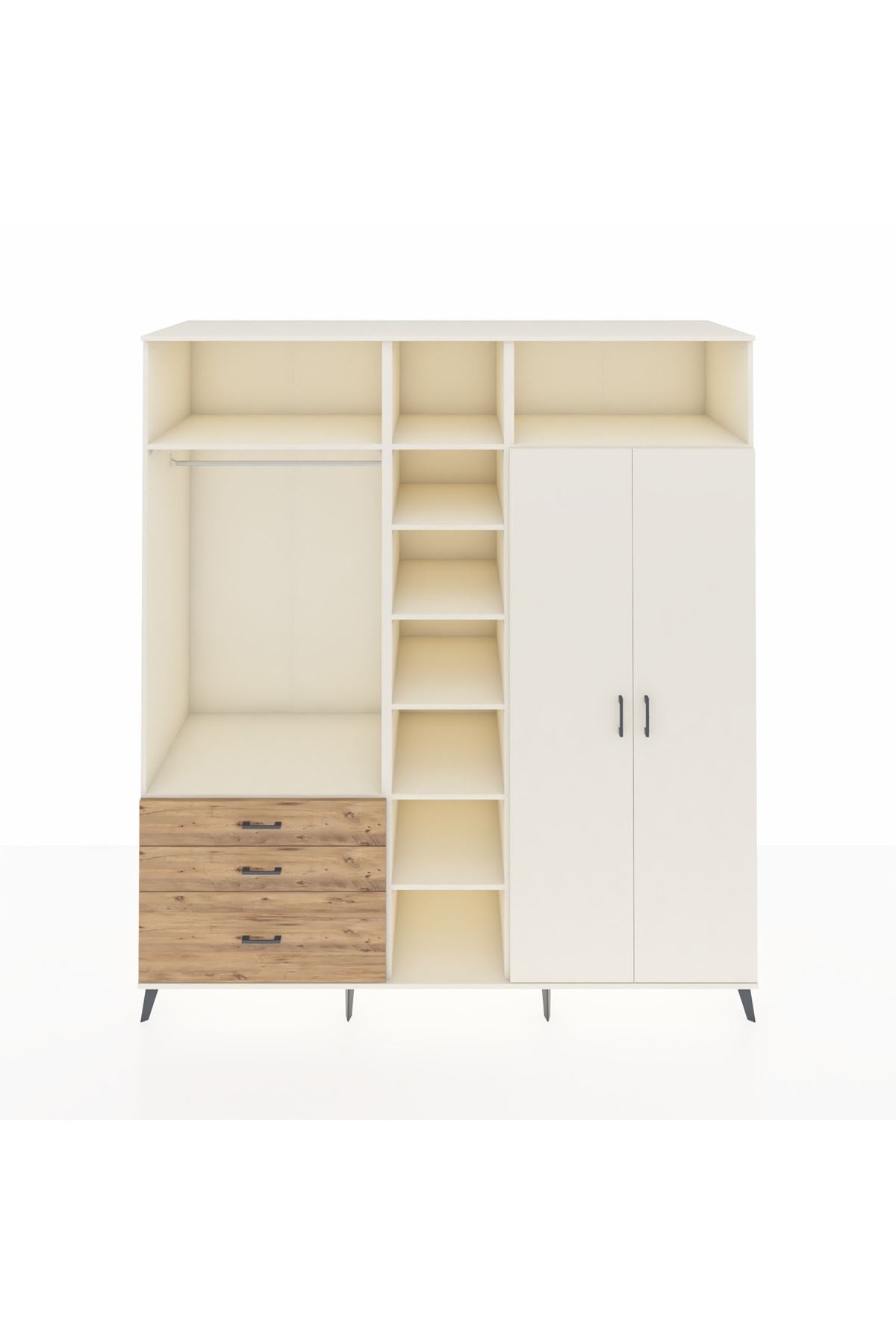 Kronos Dolap 10 Raflı 3 Çekmeceli 2 Askılı 220x59x243 Aytaşı-Aytaşı/Çam