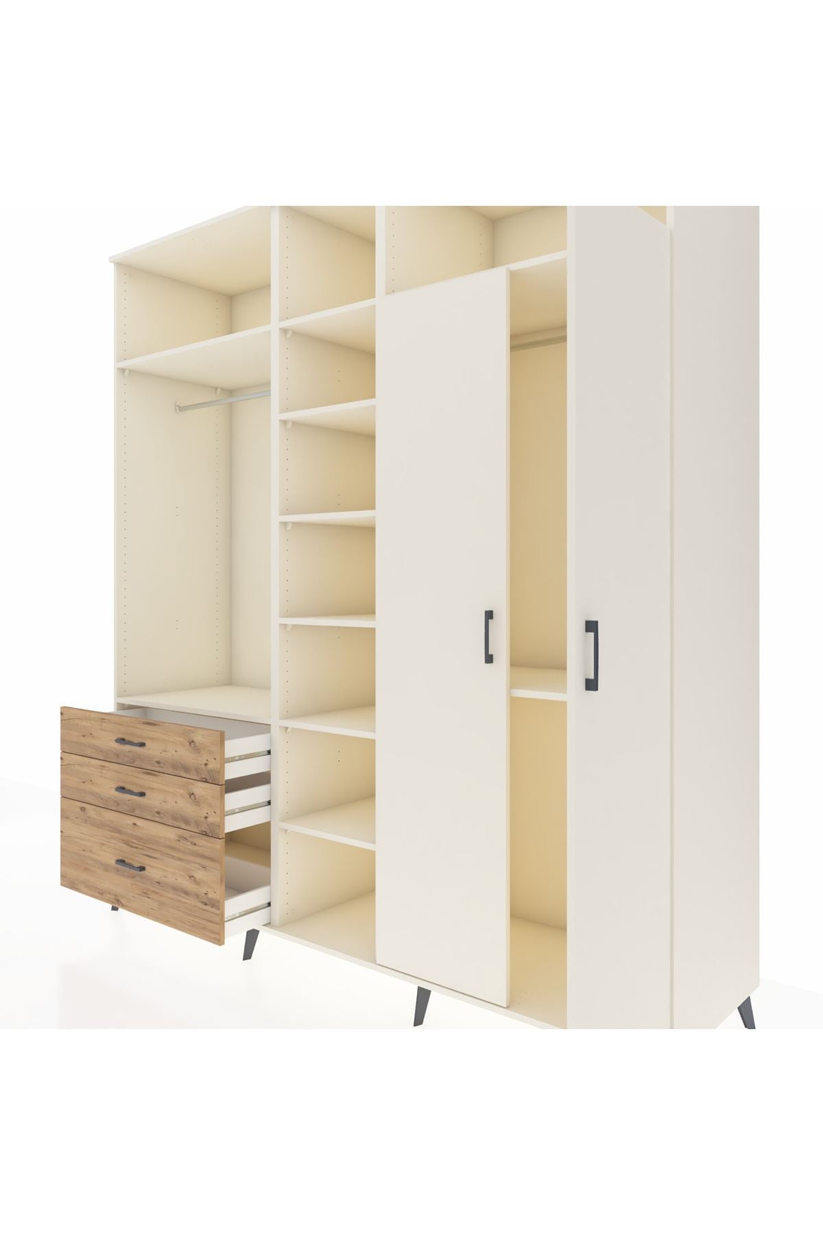 Kronos Dolap 10 Raflı 3 Çekmeceli 2 Askılı 220x59x243 Aytaşı-Aytaşı/Çam