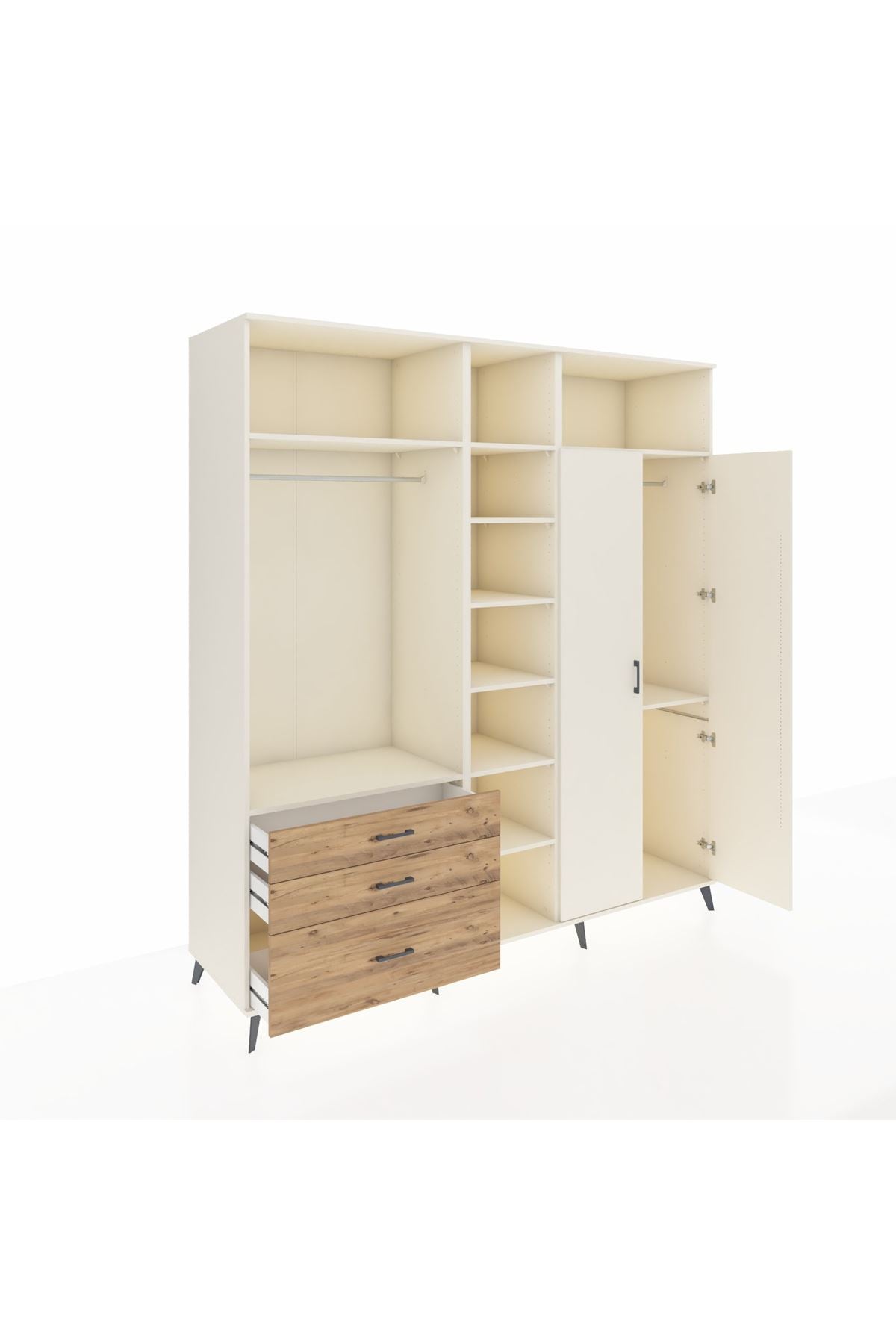 Kronos Dolap 10 Raflı 3 Çekmeceli 2 Askılı 220x59x243 Aytaşı-Aytaşı/Çam