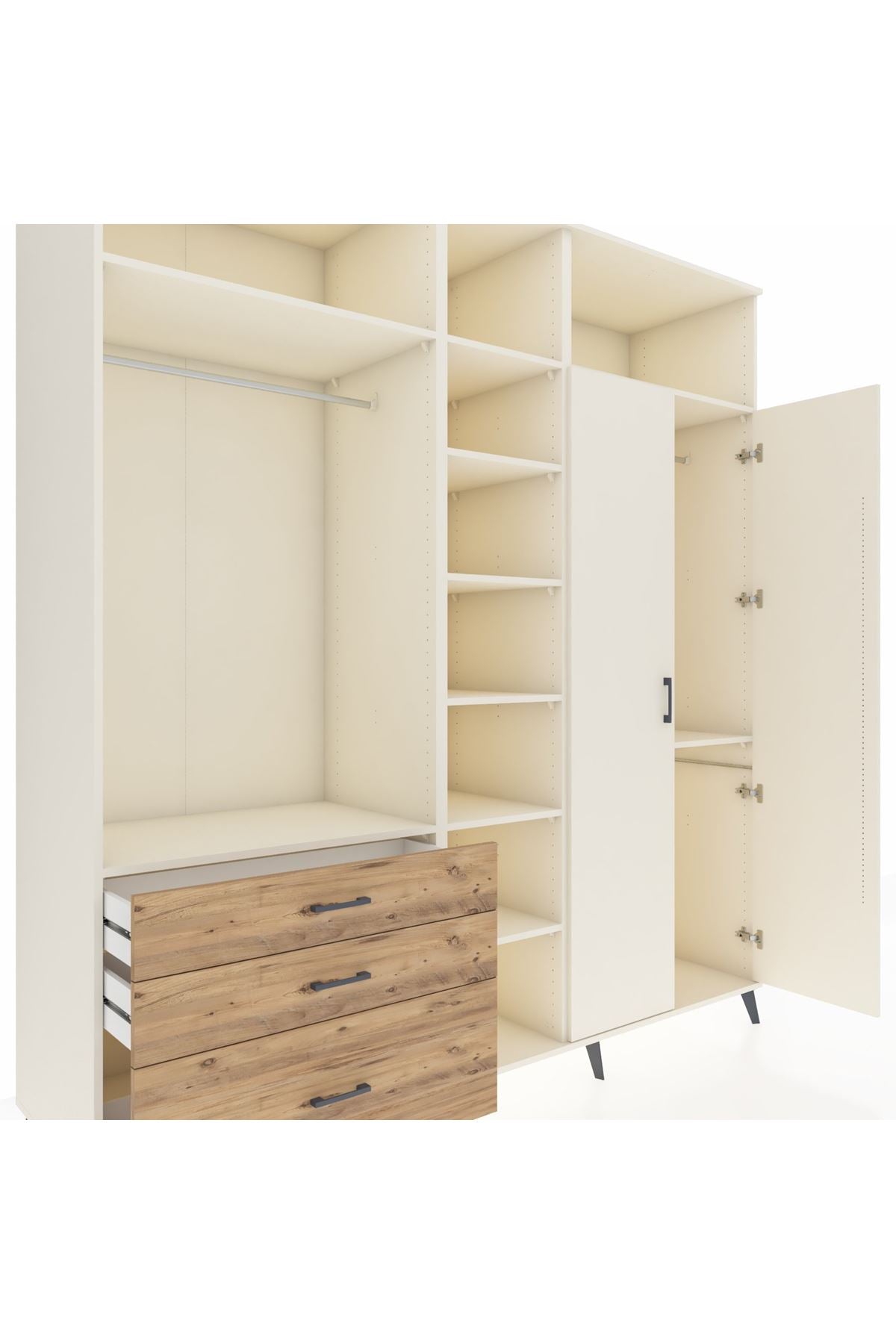 Kronos Dolap 10 Raflı 3 Çekmeceli 2 Askılı 220x59x243 Aytaşı-Aytaşı/Çam