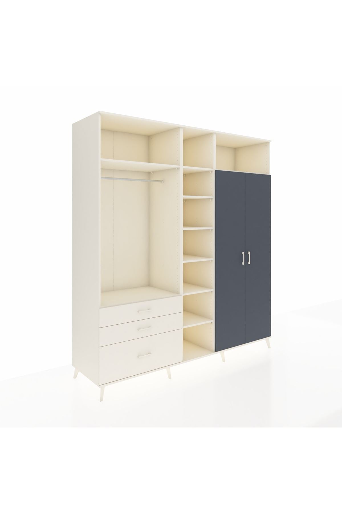 Kronos Dolap 10 Raflı 3 Çekmeceli 2 Askılı 220x59x243 Aytaşı-Antrasit/Aytaşı