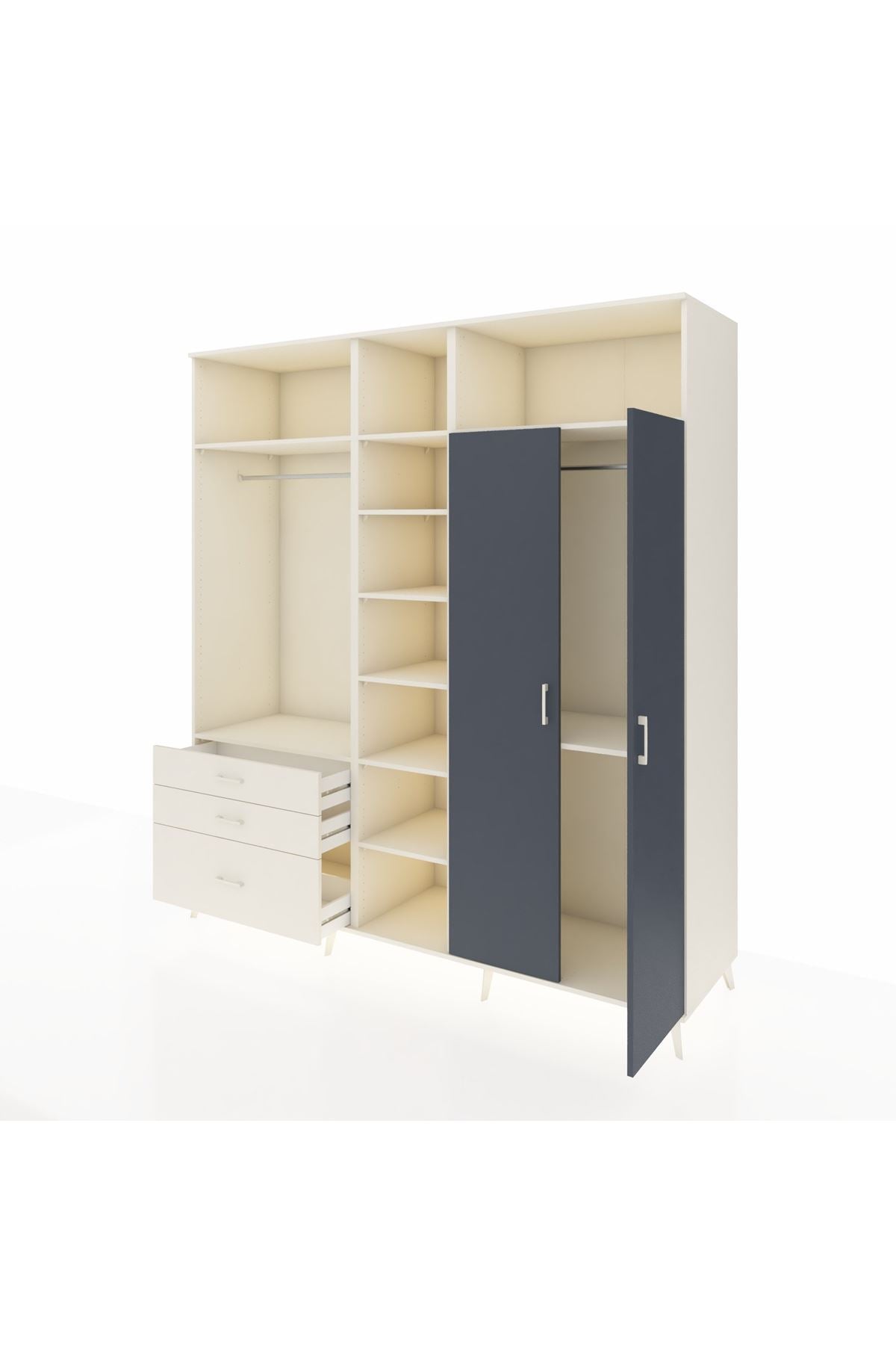 Kronos Dolap 10 Raflı 3 Çekmeceli 2 Askılı 220x59x243 Aytaşı-Antrasit/Aytaşı