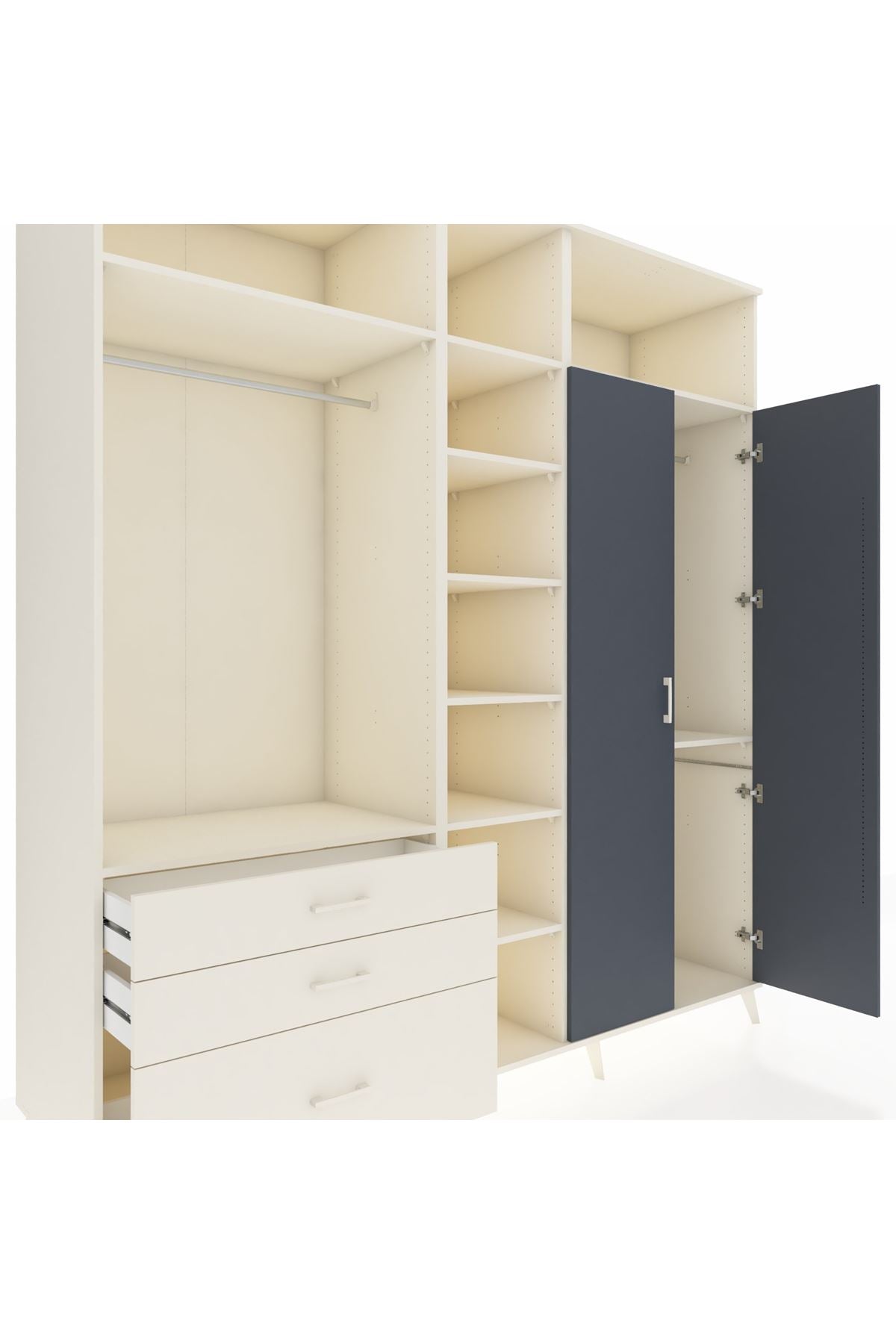 Kronos Dolap 10 Raflı 3 Çekmeceli 2 Askılı 220x59x243 Aytaşı-Antrasit/Aytaşı