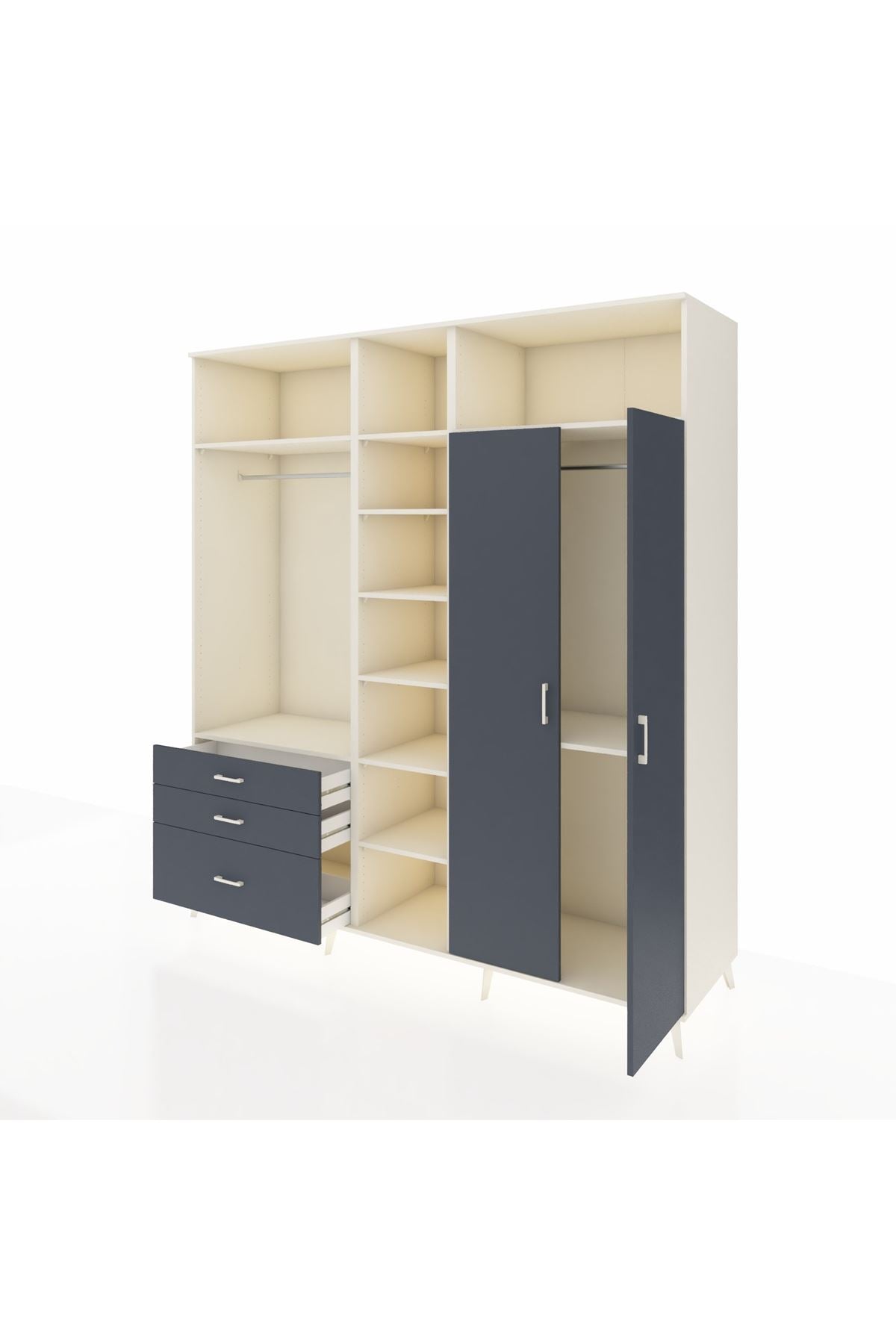 Kronos Dolap 10 Raflı 3 Çekmeceli 2 Askılı 220x59x243 Aytaşı-Antrasit/Antrasit