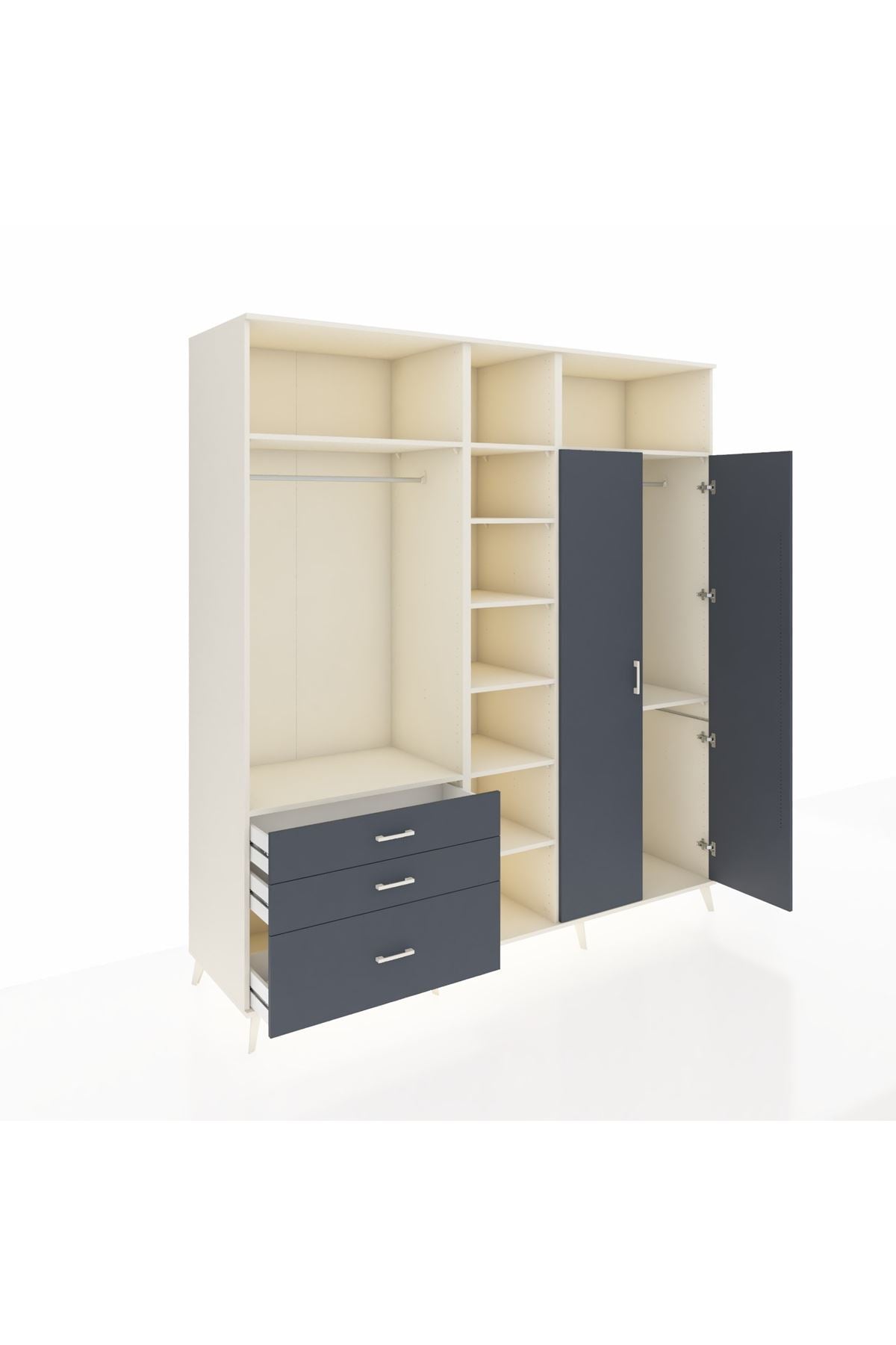 Kronos Dolap 10 Raflı 3 Çekmeceli 2 Askılı 220x59x243 Aytaşı-Antrasit/Antrasit