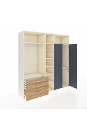 Kronos Dolap 10 Raflı 3 Çekmeceli 2 Askılı 220x59x243 Aytaşı-Antrasit/Çam