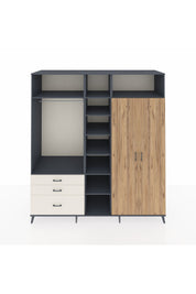 Kronos Dolap 10 Raflı 3 Çekmeceli 2 Askılı 220x59x243 Antrasit-Çam/Aytaşı