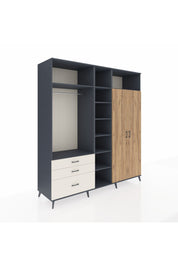 Kronos Dolap 10 Raflı 3 Çekmeceli 2 Askılı 220x59x243 Antrasit-Çam/Aytaşı