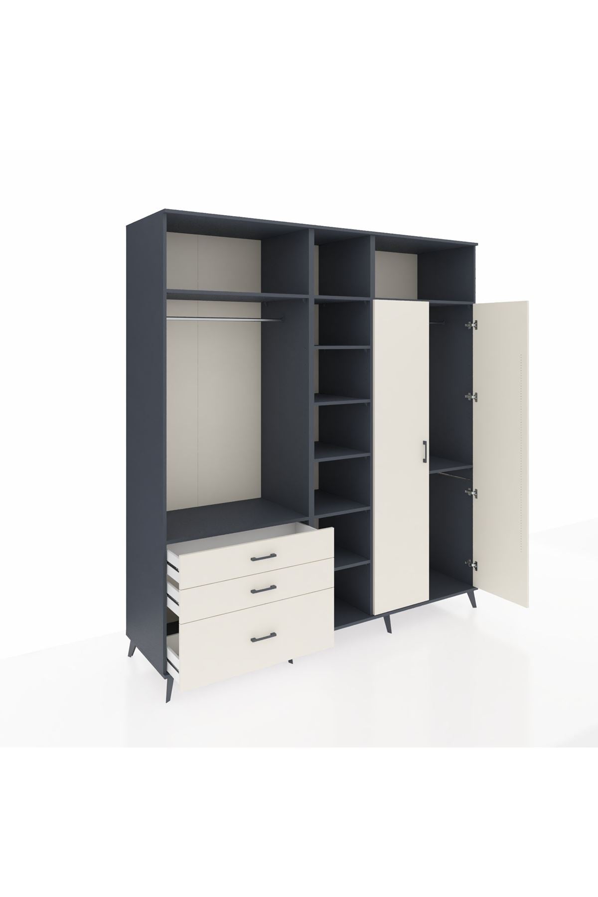 Kronos Dolap 10 Raflı 3 Çekmeceli 2 Askılı 220x59x243 Antrasit-Aytaşı/Aytaşı