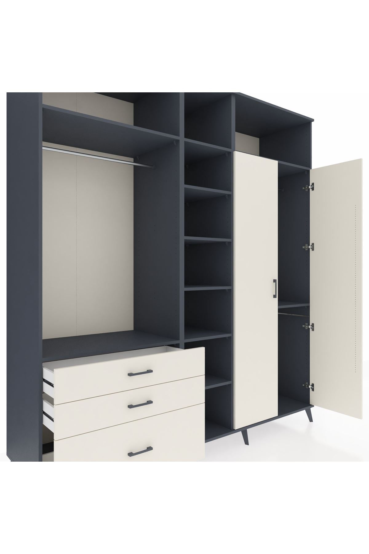 Kronos Dolap 10 Raflı 3 Çekmeceli 2 Askılı 220x59x243 Antrasit-Aytaşı/Aytaşı