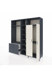 Kronos Dolap 10 Raflı 3 Çekmeceli 2 Askılı 220x59x243 Antrasit-Aytaşı/Antrasit