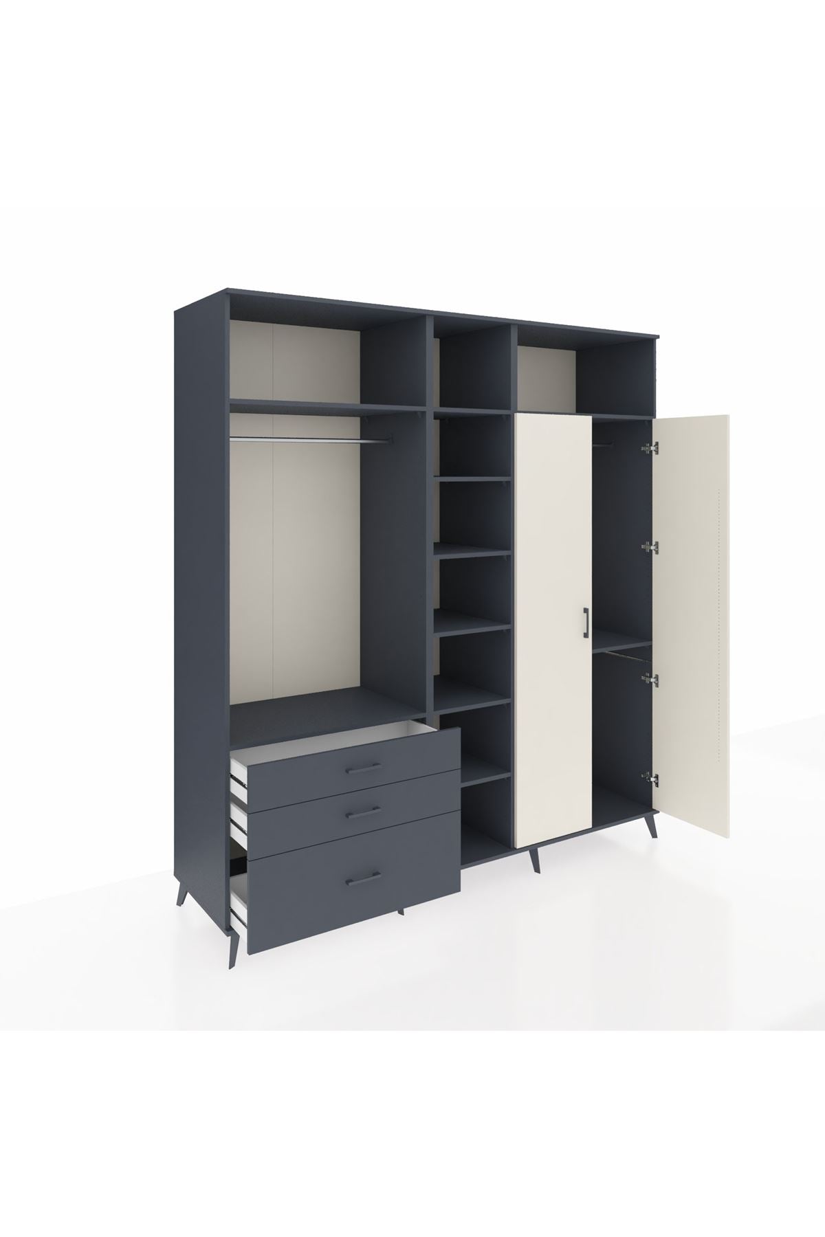 Kronos Dolap 10 Raflı 3 Çekmeceli 2 Askılı 220x59x243 Antrasit-Aytaşı/Antrasit