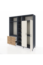 Kronos Dolap 10 Raflı 3 Çekmeceli 2 Askılı 220x59x243 Antrasit-Aytaşı/Çam