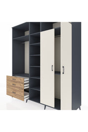 Kronos Dolap 10 Raflı 3 Çekmeceli 2 Askılı 220x59x243 Antrasit-Aytaşı/Çam