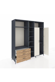 Kronos Dolap 10 Raflı 3 Çekmeceli 2 Askılı 220x59x243 Antrasit-Aytaşı/Çam