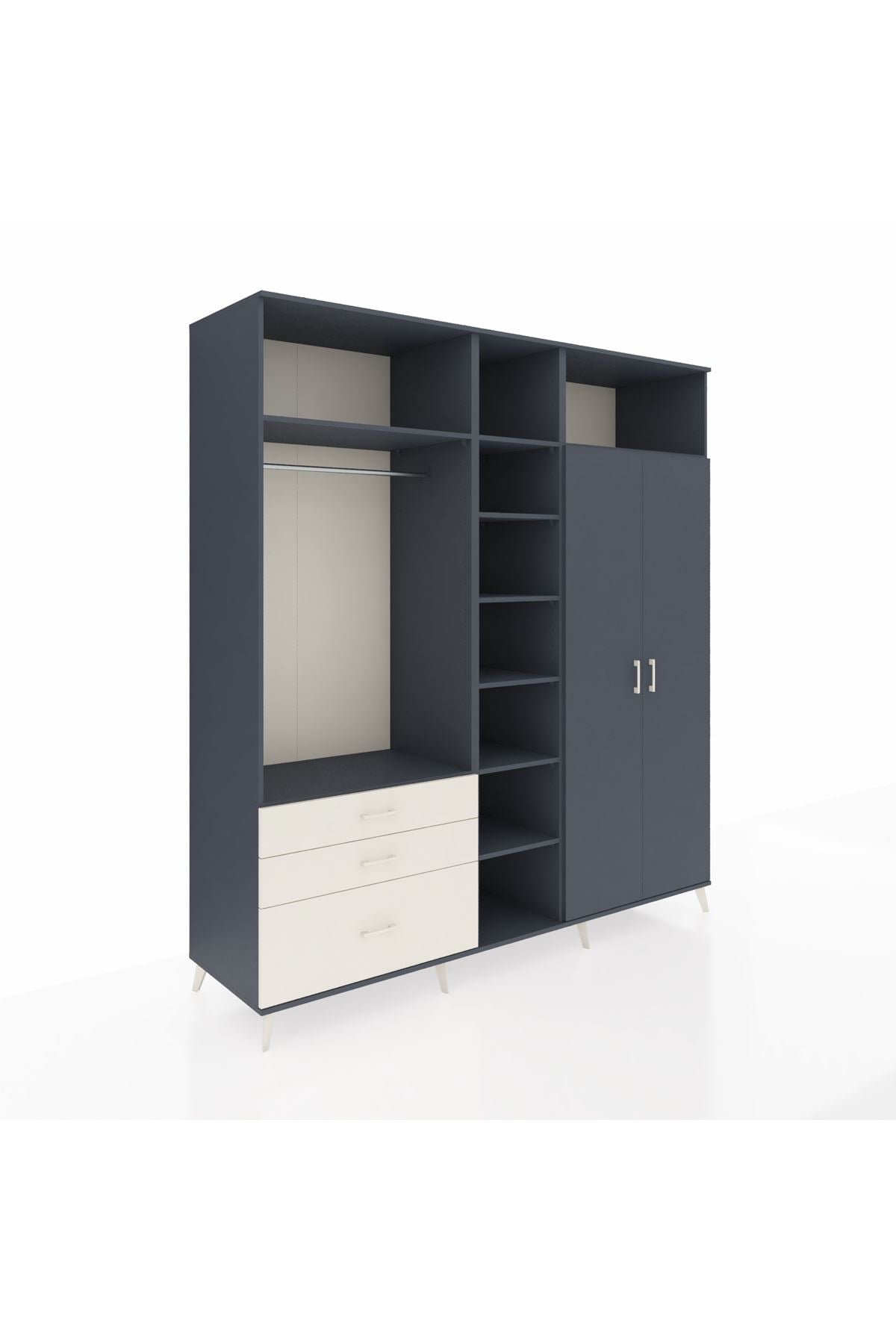 Kronos Dolap 10 Raflı 3 Çekmeceli 2 Askılı 220x59x243 Antrasit-Antrasit/Aytaşı