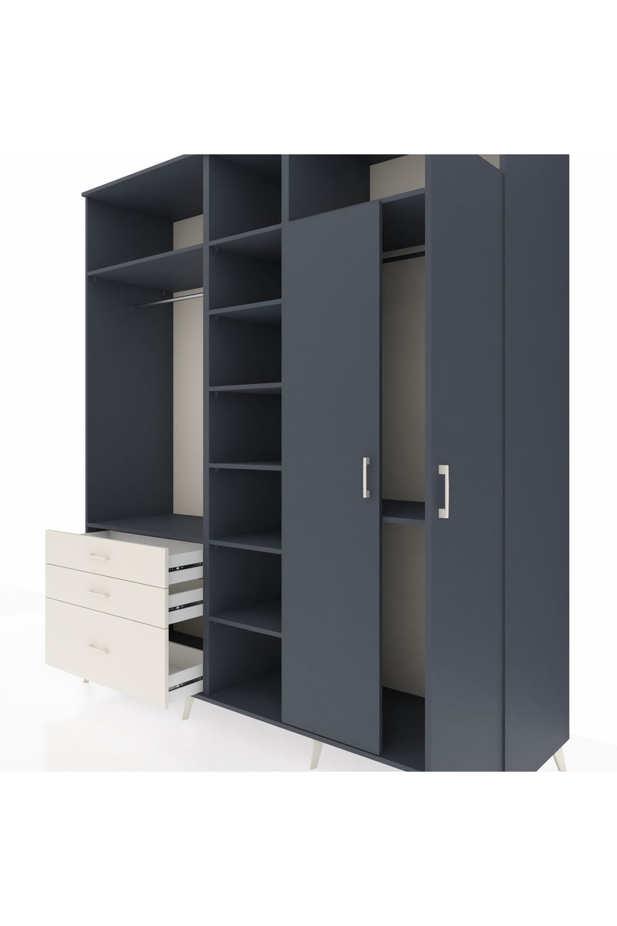 Kronos Dolap 10 Raflı 3 Çekmeceli 2 Askılı 220x59x243 Antrasit-Antrasit/Aytaşı