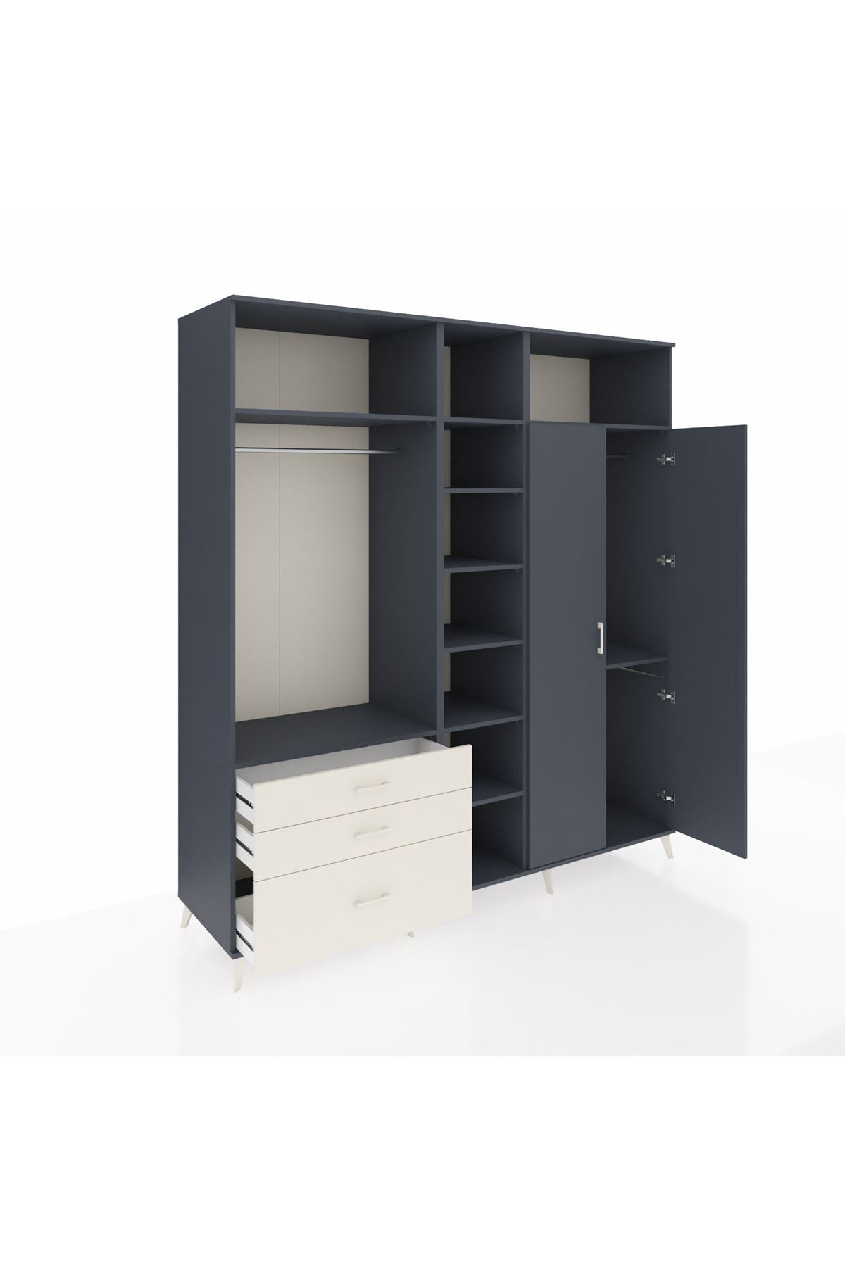 Kronos Dolap 10 Raflı 3 Çekmeceli 2 Askılı 220x59x243 Antrasit-Antrasit/Aytaşı