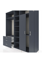 Kronos Dolap 10 Raflı 3 Çekmeceli 2 Askılı 220x59x243 Antrasit-Antrasit/Antrasit