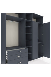 Kronos Dolap 10 Raflı 3 Çekmeceli 2 Askılı 220x59x243 Antrasit-Antrasit/Antrasit