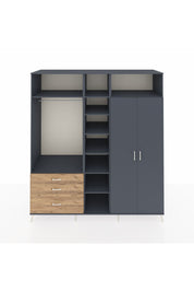 Kronos Dolap 10 Raflı 3 Çekmeceli 2 Askılı 220x59x243 Antrasit-Antrasit/Çam