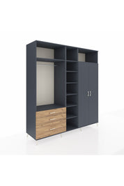 Kronos Dolap 10 Raflı 3 Çekmeceli 2 Askılı 220x59x243 Antrasit-Antrasit/Çam