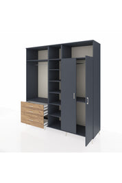 Kronos Dolap 10 Raflı 3 Çekmeceli 2 Askılı 220x59x243 Antrasit-Antrasit/Çam
