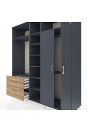 Kronos Dolap 10 Raflı 3 Çekmeceli 2 Askılı 220x59x243 Antrasit-Antrasit/Çam