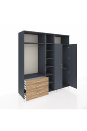 Kronos Dolap 10 Raflı 3 Çekmeceli 2 Askılı 220x59x243 Antrasit-Antrasit/Çam