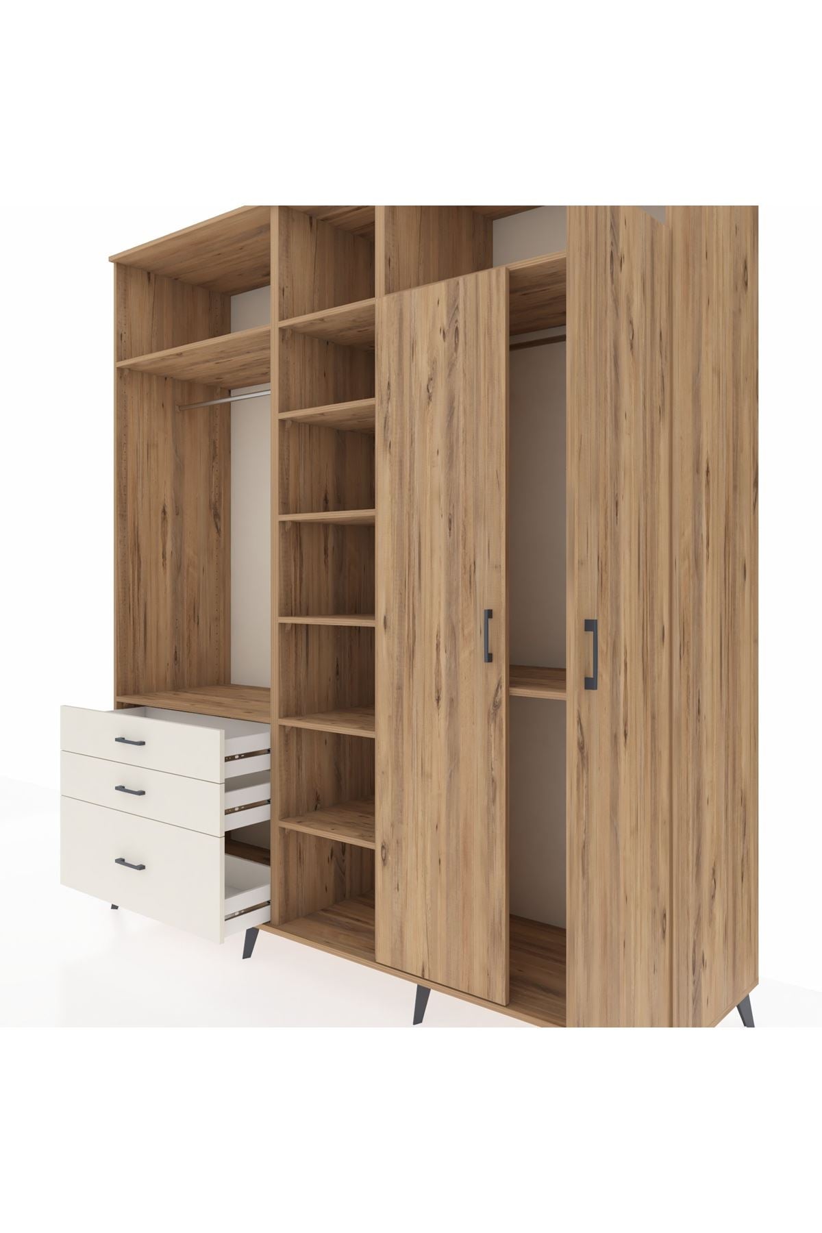 Kronos Dolap 10 Raflı 3 Çekmeceli 2 Askılı 220x59x243 Çam-Çam/Aytaşı