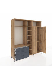 Kronos Dolap 10 Raflı 3 Çekmeceli 2 Askılı 220x59x243 Çam-Çam/Antrasit