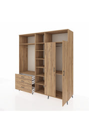 Kronos Dolap 10 Raflı 3 Çekmeceli 2 Askılı 220x59x243 Çam-Çam/Çam