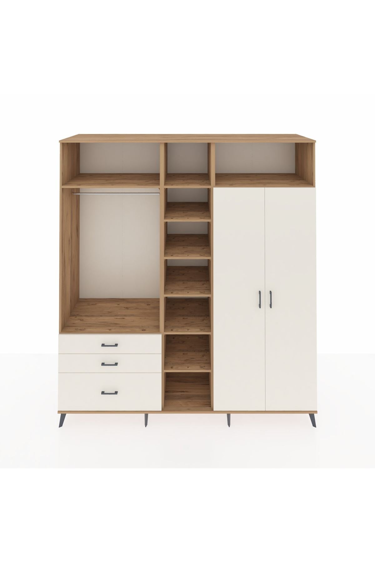 Kronos Dolap 10 Raflı 3 Çekmeceli 2 Askılı 220x59x243 Çam-Aytaşı/Aytaşı