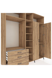 Kronos Dolap 10 Raflı 3 Çekmeceli 2 Askılı 220x59x243 Çam-Çam/Çam