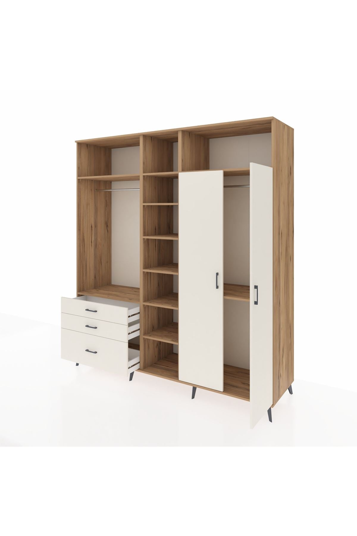 Kronos Dolap 10 Raflı 3 Çekmeceli 2 Askılı 220x59x243 Çam-Aytaşı/Aytaşı