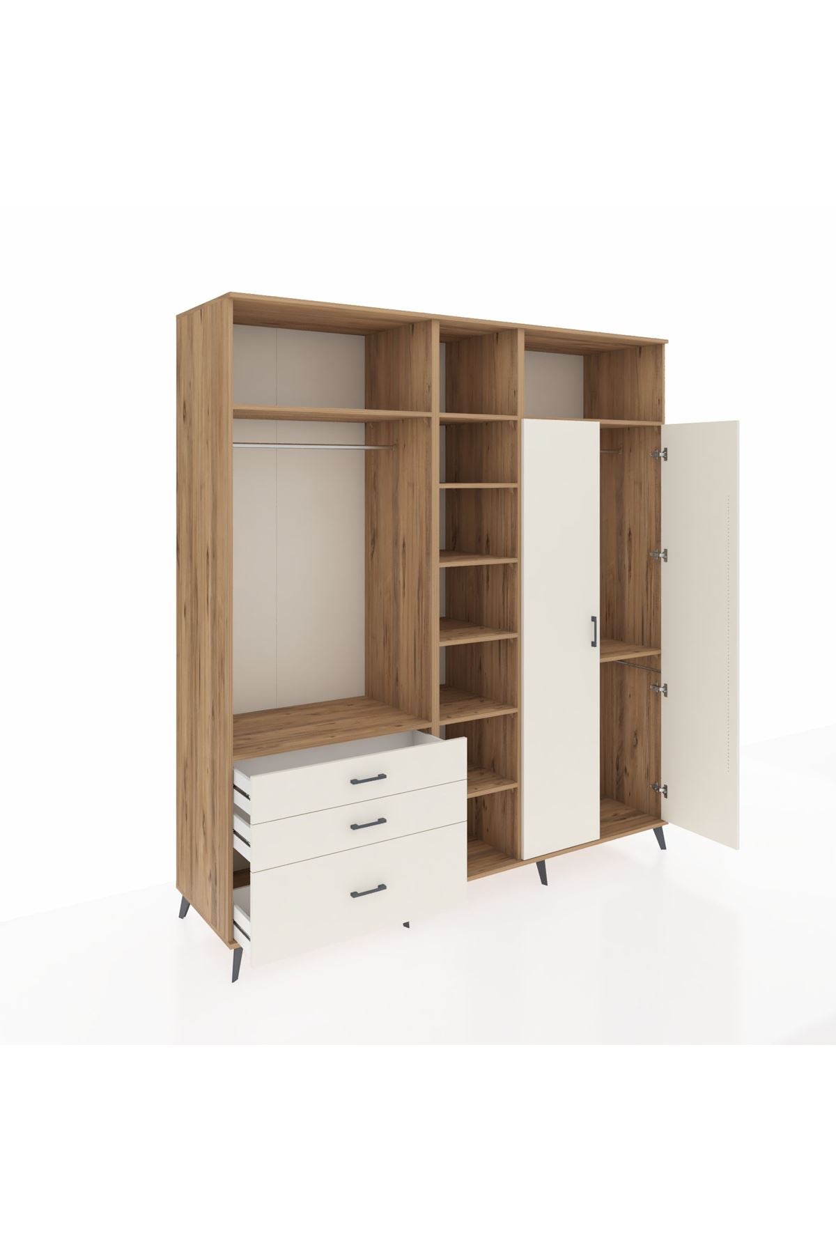 Kronos Dolap 10 Raflı 3 Çekmeceli 2 Askılı 220x59x243 Çam-Aytaşı/Aytaşı